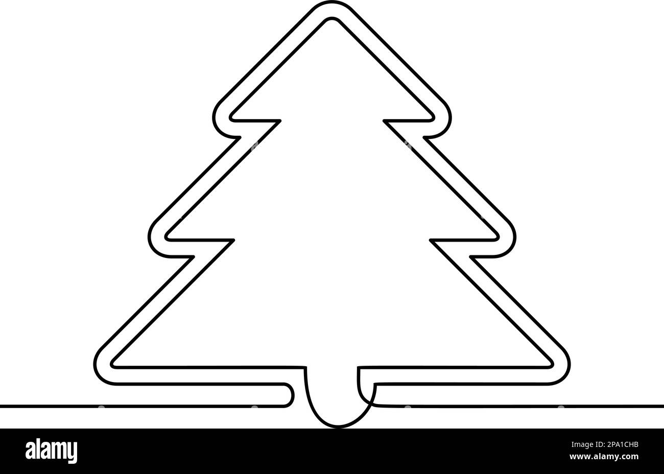 Continuous line drawing of christmas tree, Black and white vector ...