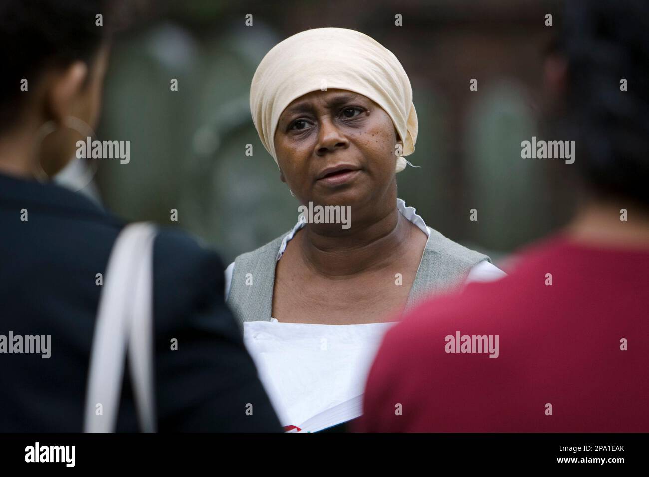 Actress Diane Johnson portrays "Sarah," a fictional slave during speaks