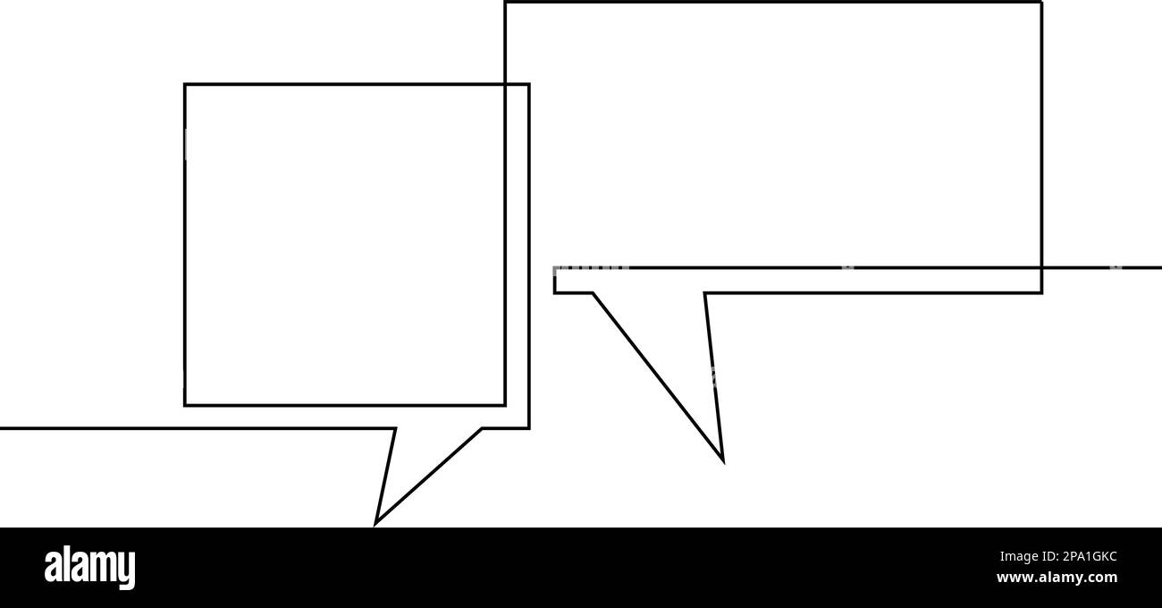 One line drawing of two speech bubbles, Black and white vector minimalistic linear illustration made of continuous line Stock Vector