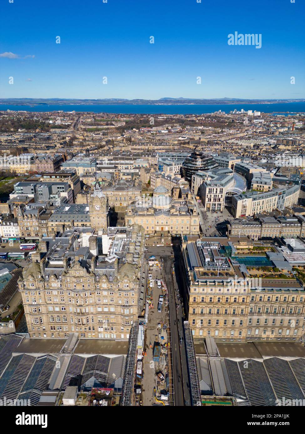 Aerial view of Edinburgh City Centre from drone, Scotland UK Stock Photo