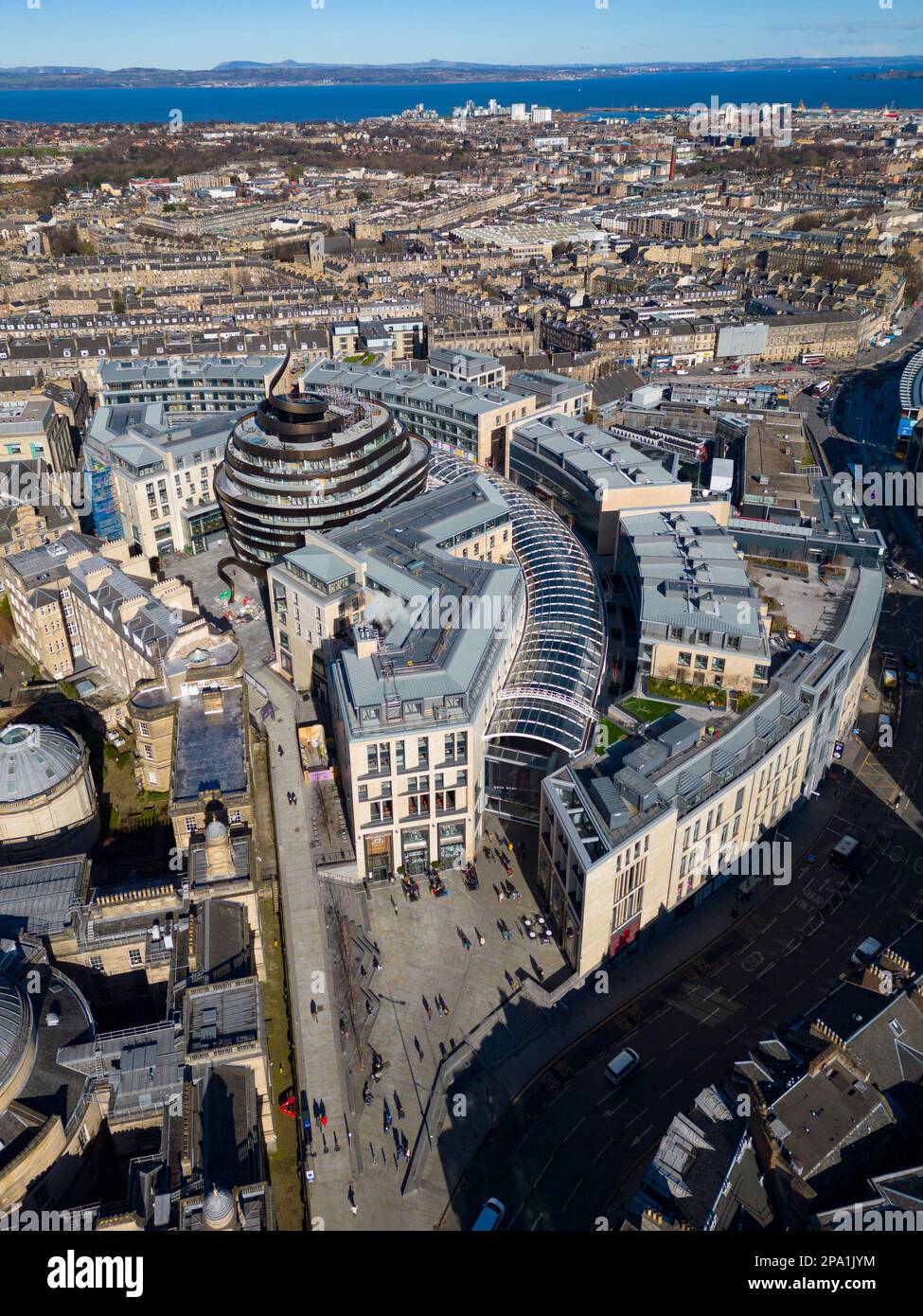 Aerial view of Edinburgh City Centre and St James Quarter from drone, Scotland UK Stock Photo