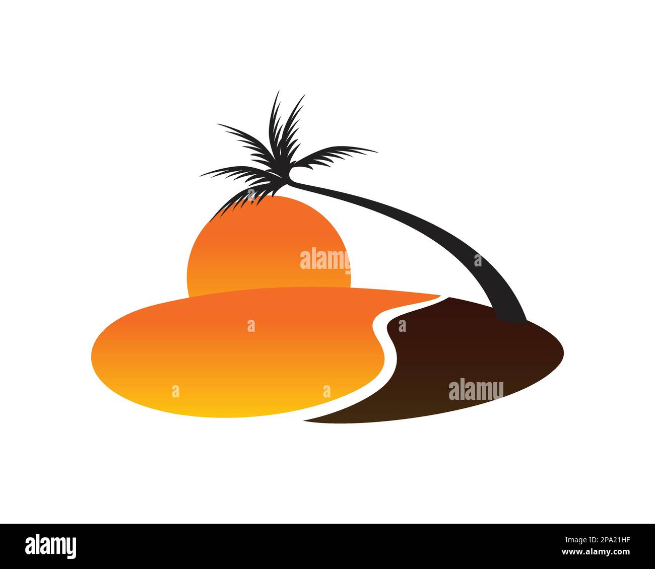 Beautiful Sunset in the Beach with Palm Tree Illustration. Visualized with Simple Illustration and Measured Gradient Stock Vector
