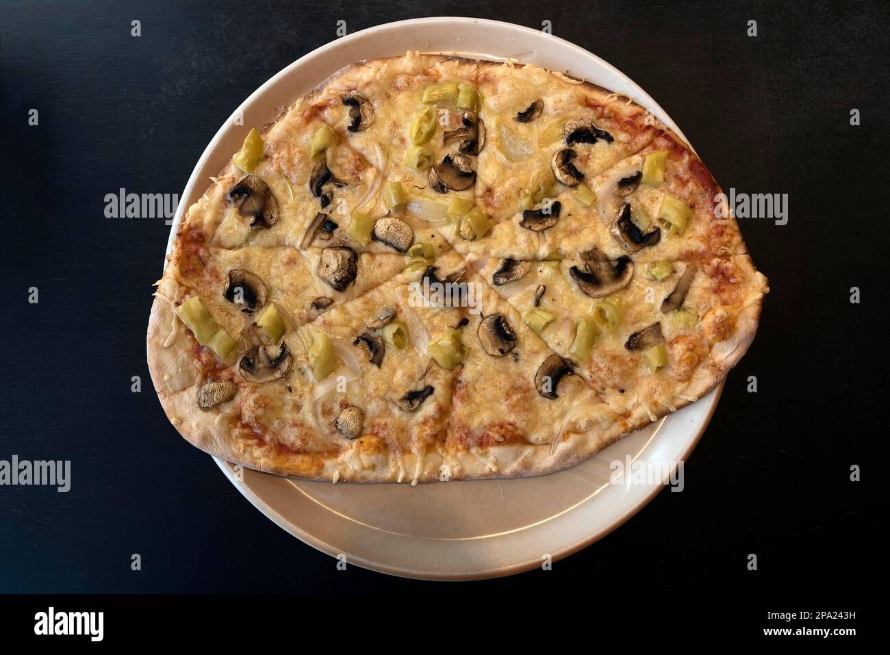 Pizza Vegetaria with knife and fork, Bavaria, Germany Stock Photo