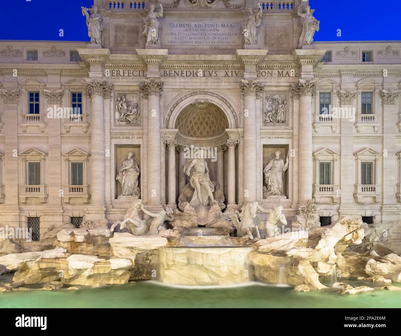 Rome, Italy. Trevi fountain at night, the masterpiece of Italian classical baroque architecture Stock Photo