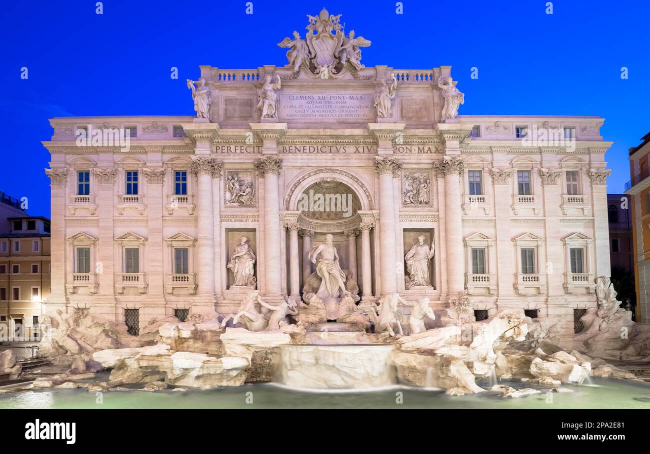 Rome, Italy. Trevi fountain at night, the masterpiece of Italian classical baroque architecture Stock Photo