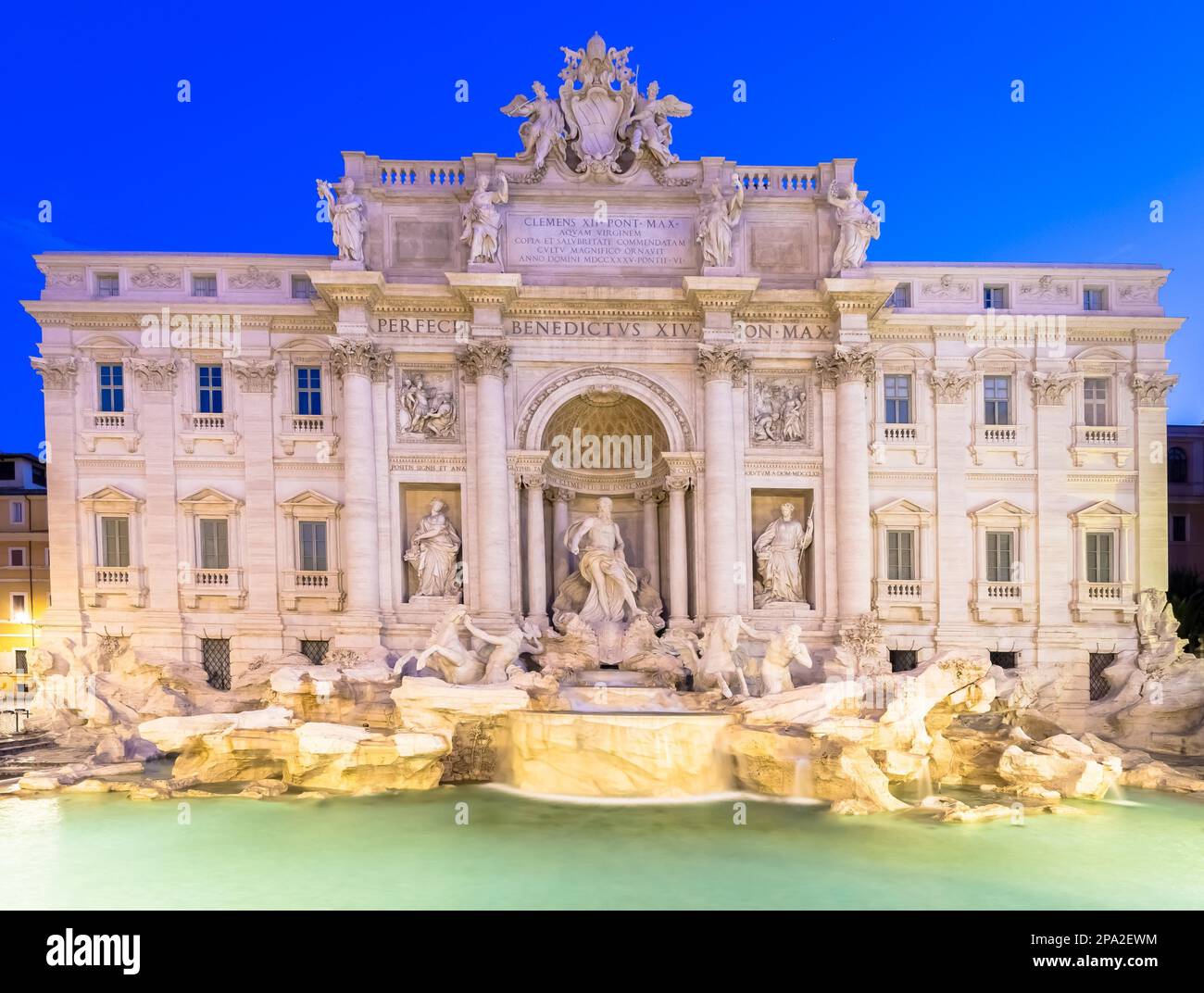 Rome, Italy. Trevi fountain at night, the masterpiece of Italian classical baroque architecture Stock Photo