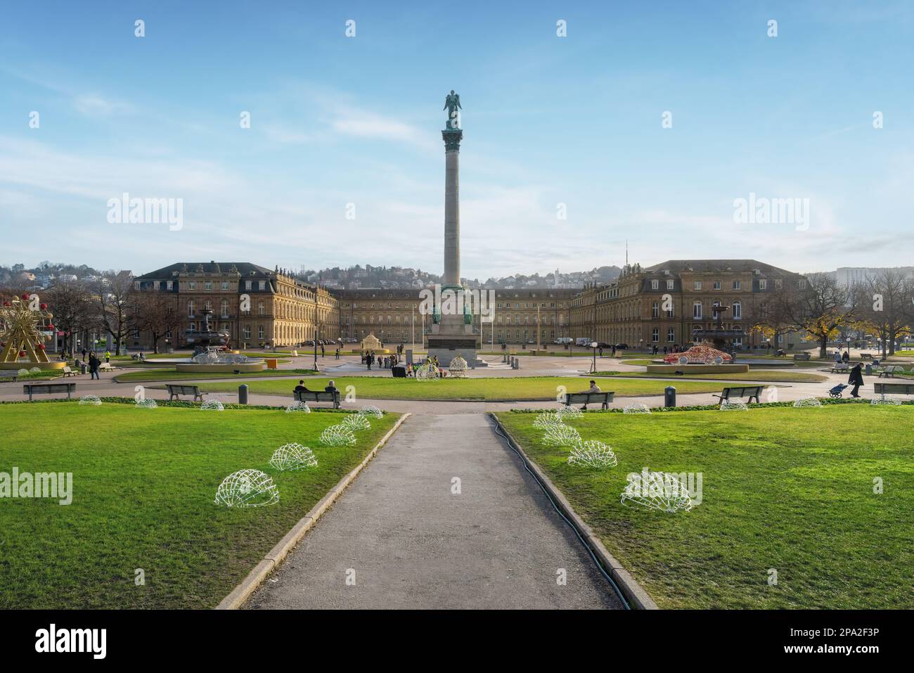 Schlossplatz Square and Jubilee Column (Jubilaumssaule) - Stuttgart, Germany Stock Photo