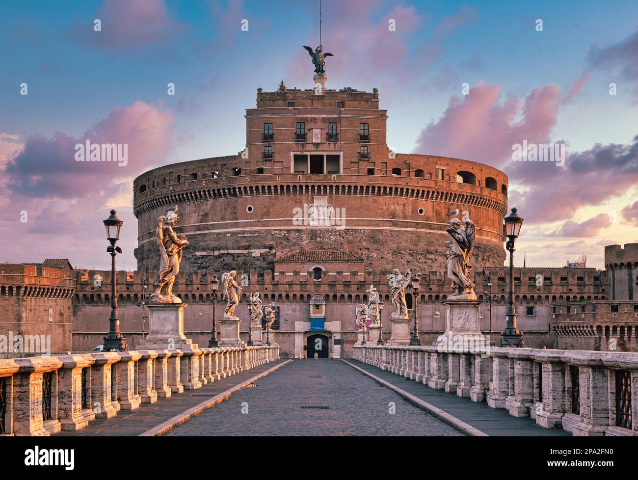 ROME, ITALY - CIRCA AUGUST 2020: Castel SantAngelo (Saint Angel Castle) in Rome (Roma), Italy. Historic monument with nobody at sunrise Stock Photo