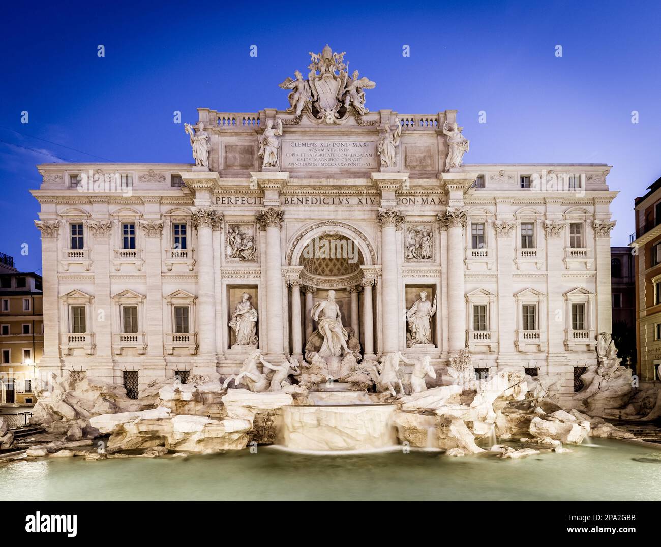 Rome, Italy. Trevi fountain at night, the masterpiece of Italian classical baroque architecture Stock Photo