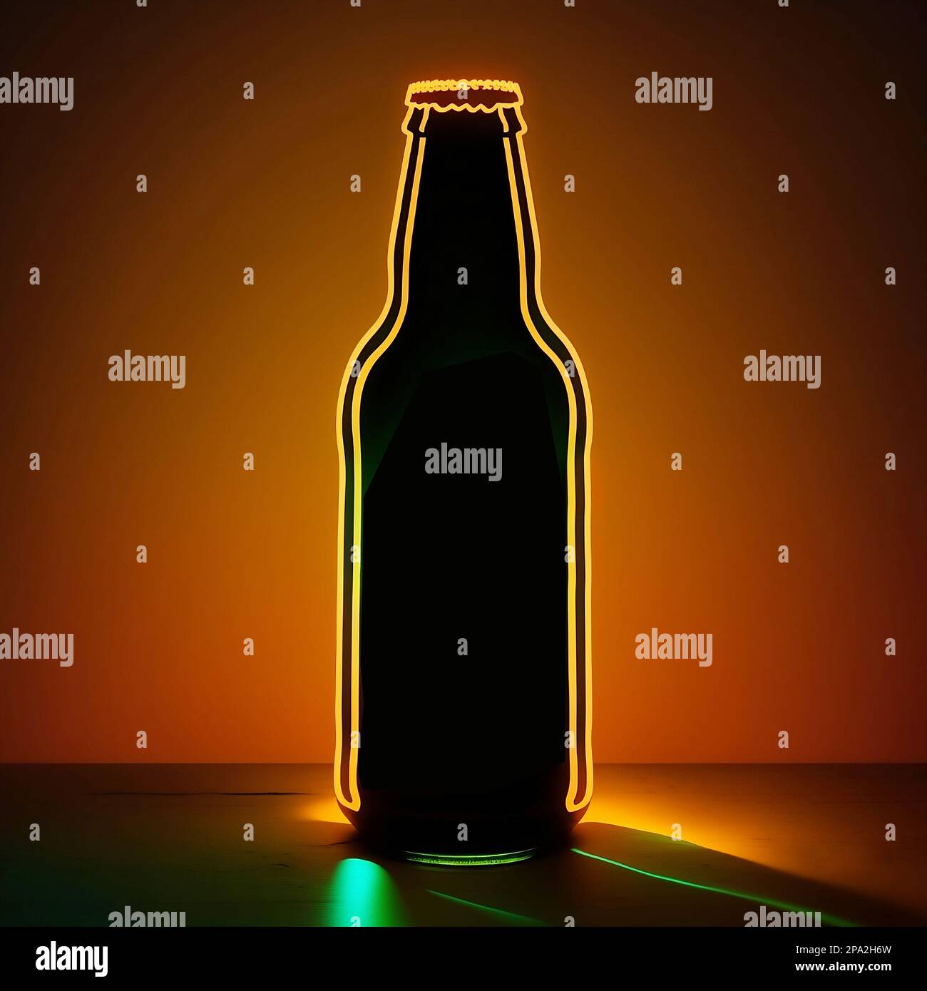 Silhouette beer bottle neon sign, bright signboard, light banner. Beer