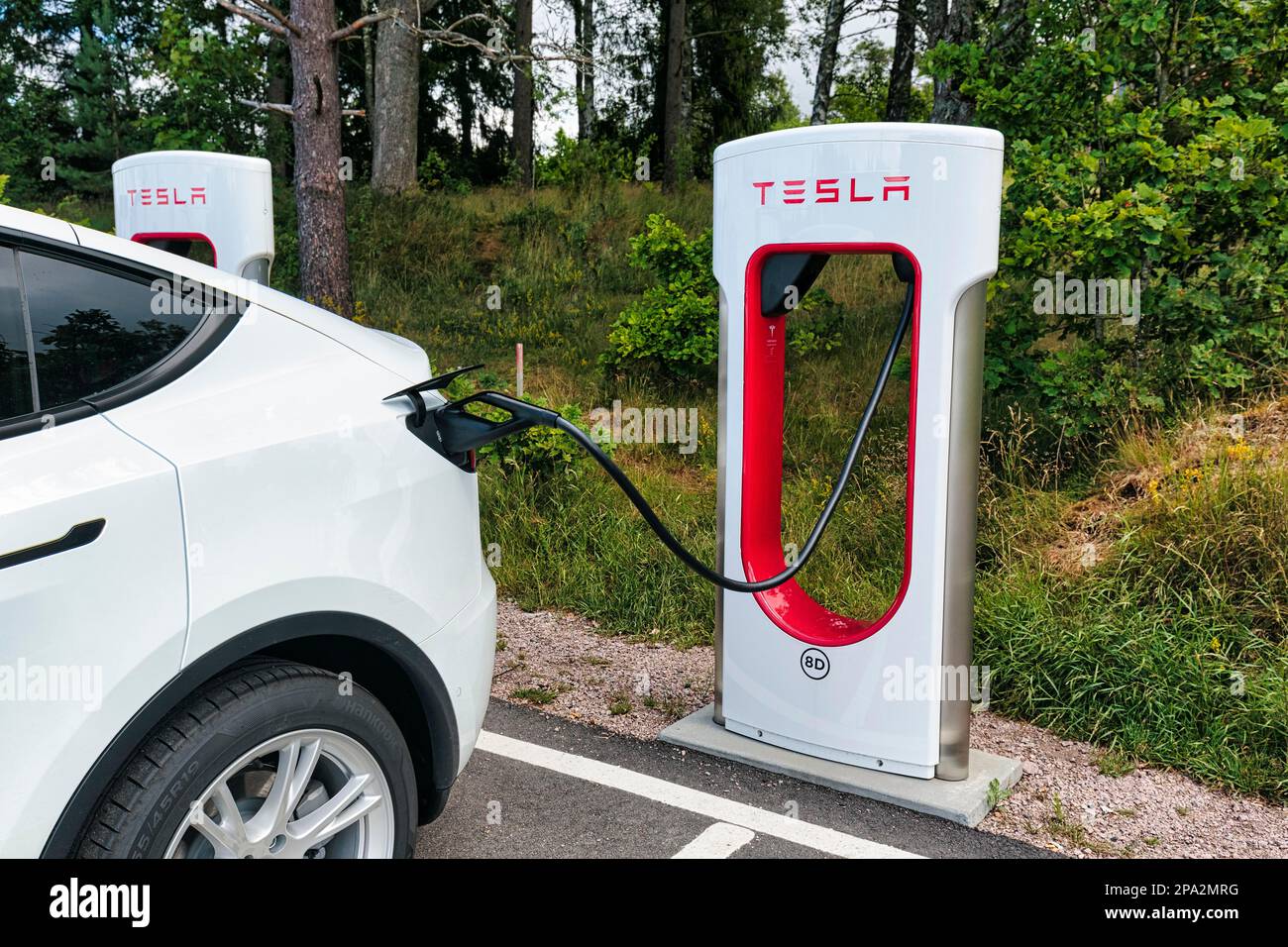 Tesla charging station for electric vehicles, Supercharger, electric charging station, Sweden