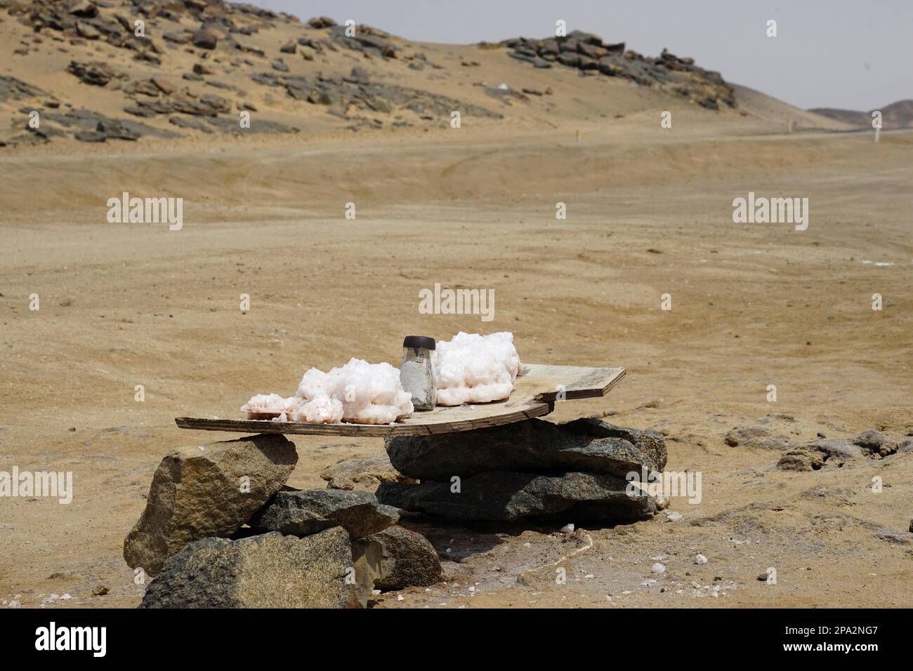 Salt crystal stall at Cape Cross, road C34, Dorob National Park, Republic of Namibia Stock Photo