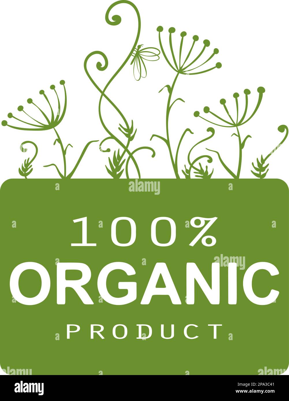 Green banner design with text Organic product 100 decorated with