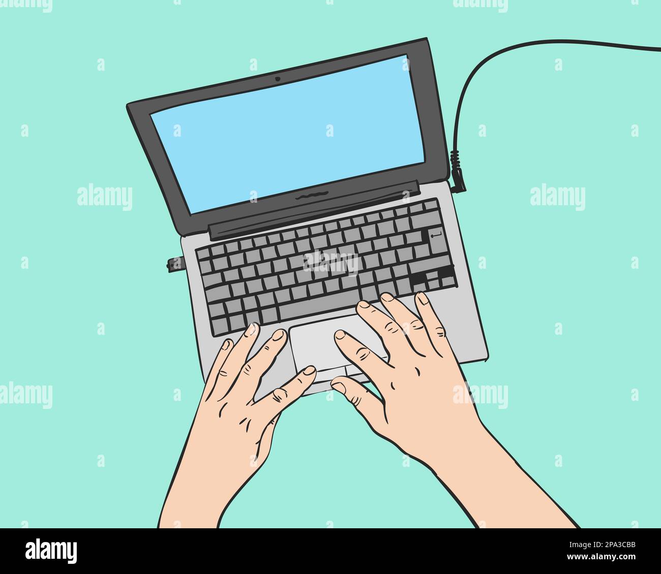 Man working with laptop top view Stock Vector Images - Alamy