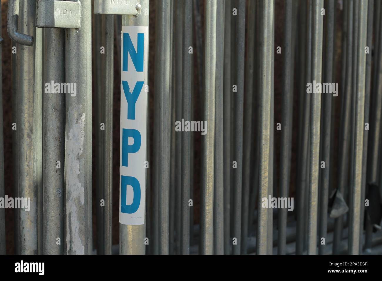 Metal bars of crowd control police barricade gates in New York City