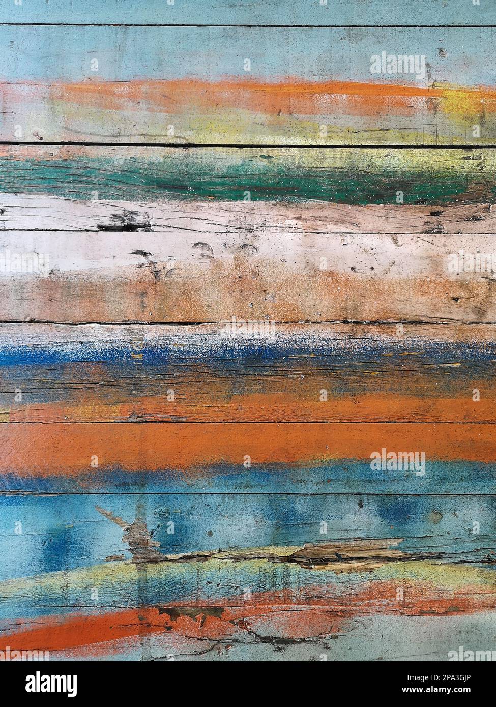Vibrant Abstract Wood Painting with Multicolor Gradients and Brushwork Stock Photo