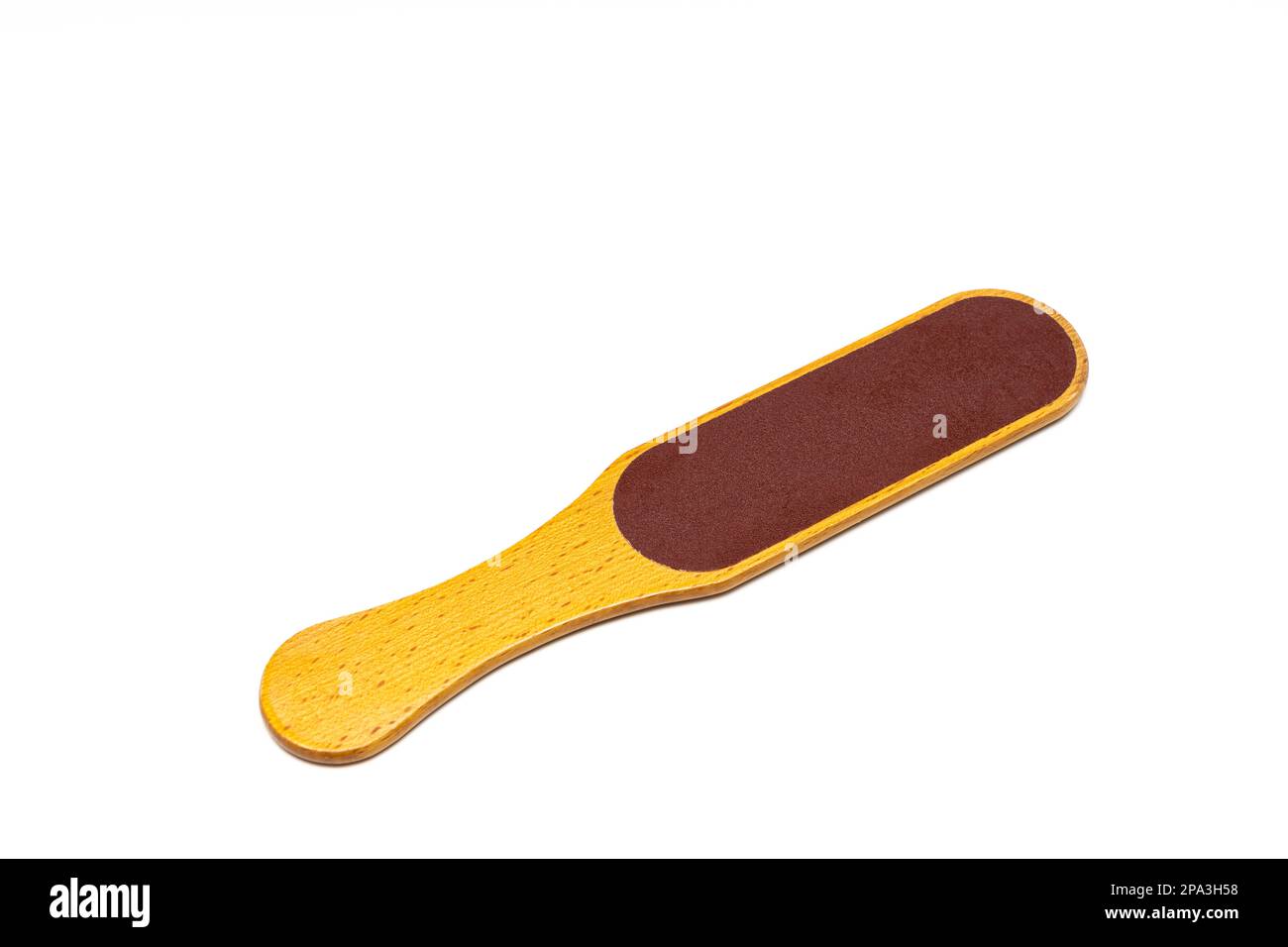 pedicure foot grater with a wooden handle on a white background