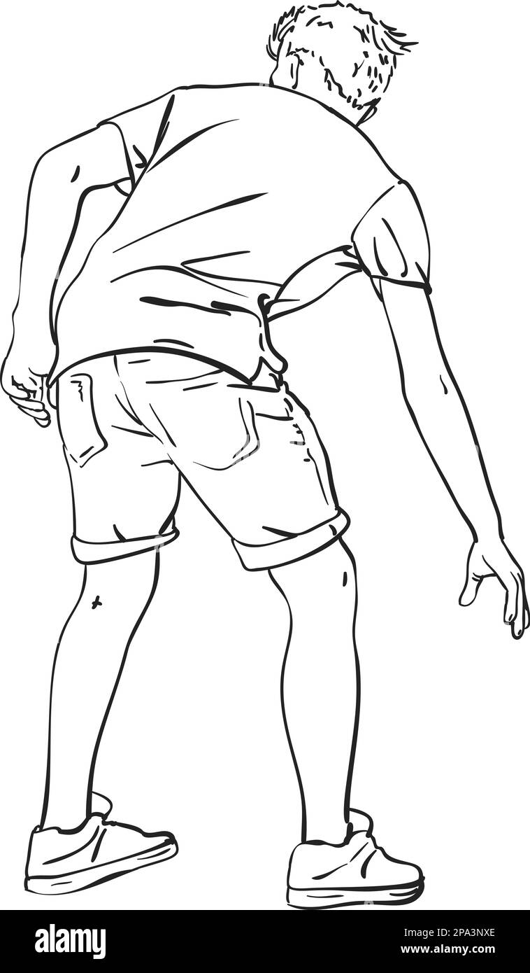 Sketch of man bent down to take something, Back view, Hand drawn