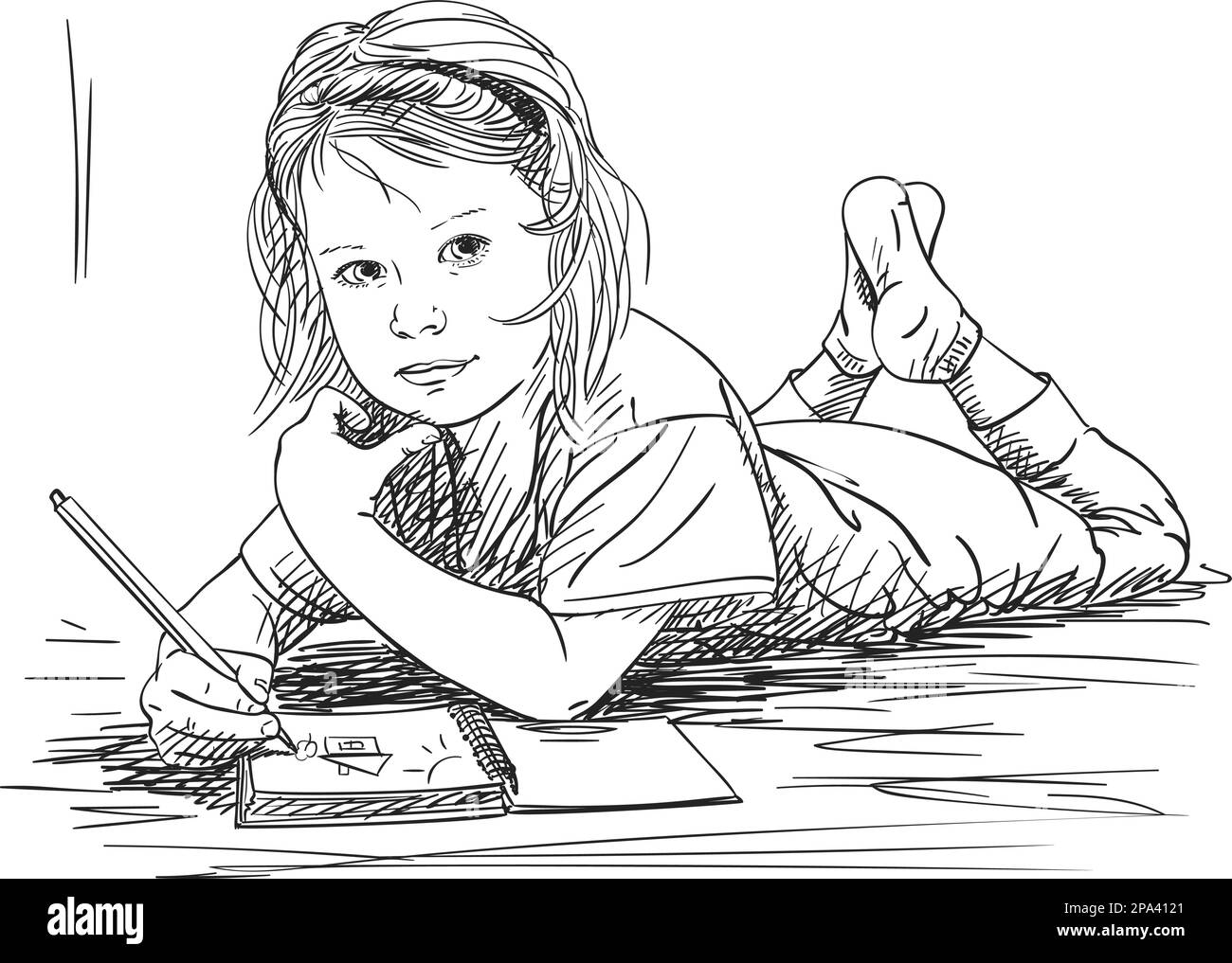 girl thinking clipart black and white