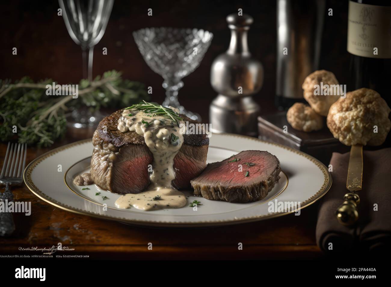 A beautiful panfried Prime Ribeye steak served with a creamy pepper