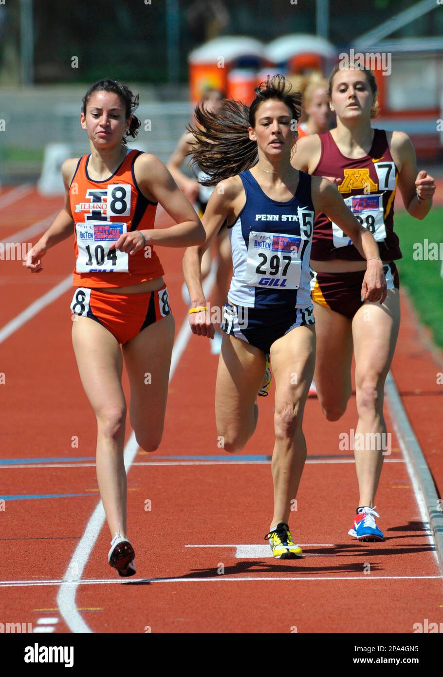 Illinois' Angela Bizzarri, left, leads Penn State's Leah Rosenfeld and