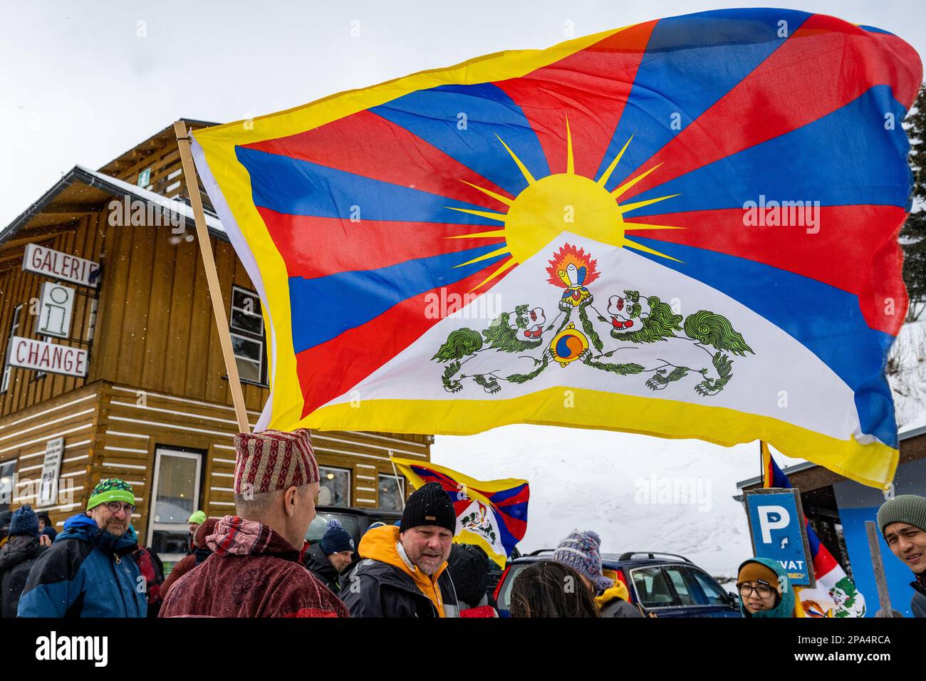 Pec Pod Snezkou, Czech Republic. 11th Mar, 2023. Festive event Tibetan flag on top of Snezka Mountain in Giant Mountains, Czech Republic, March 11, 2023. Credit: David Tanecek/CTK Photo/Alamy Live News Stock Photo