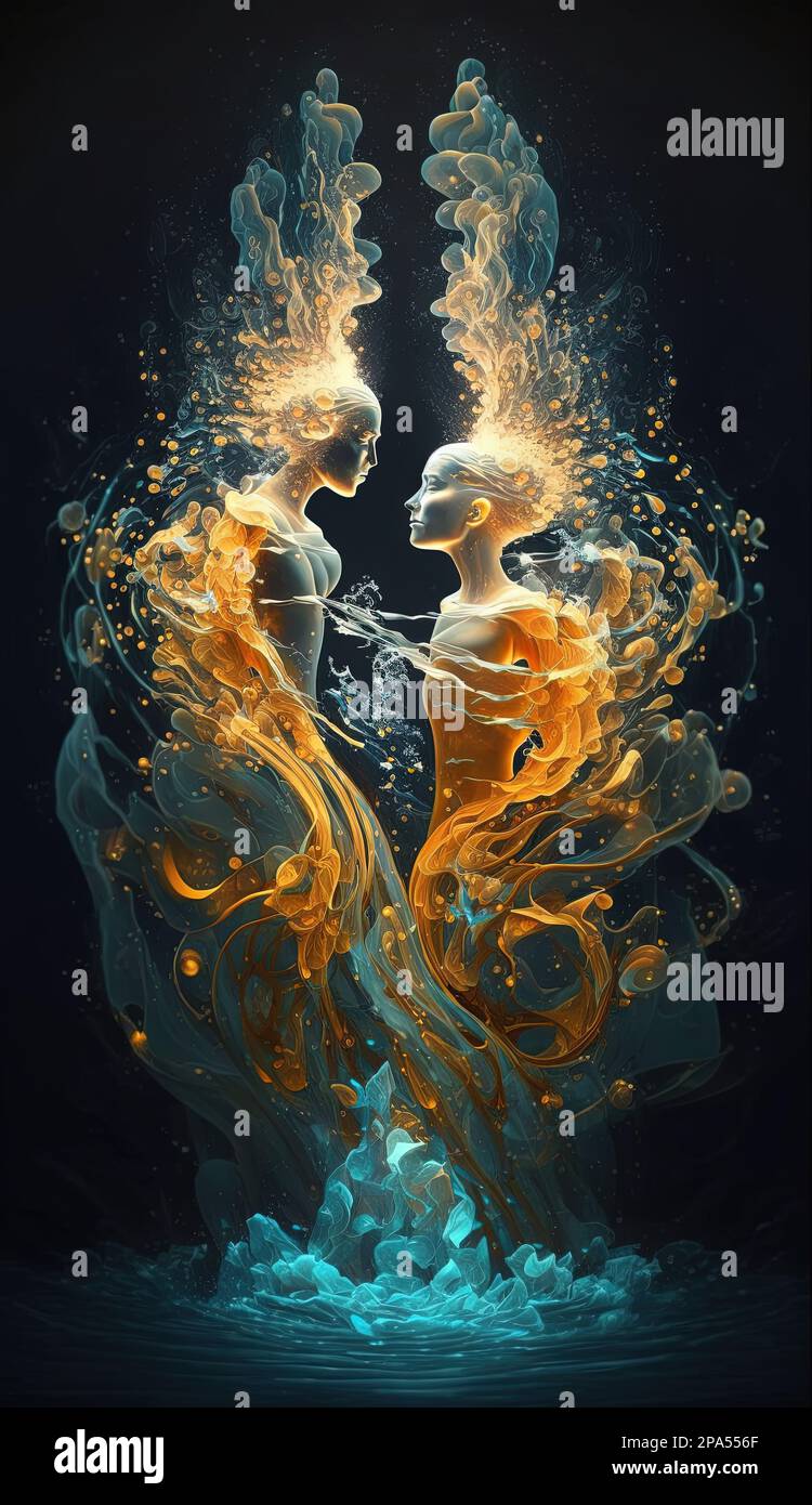 Two girls dancing in the smoke underwater Stock Photo Alamy