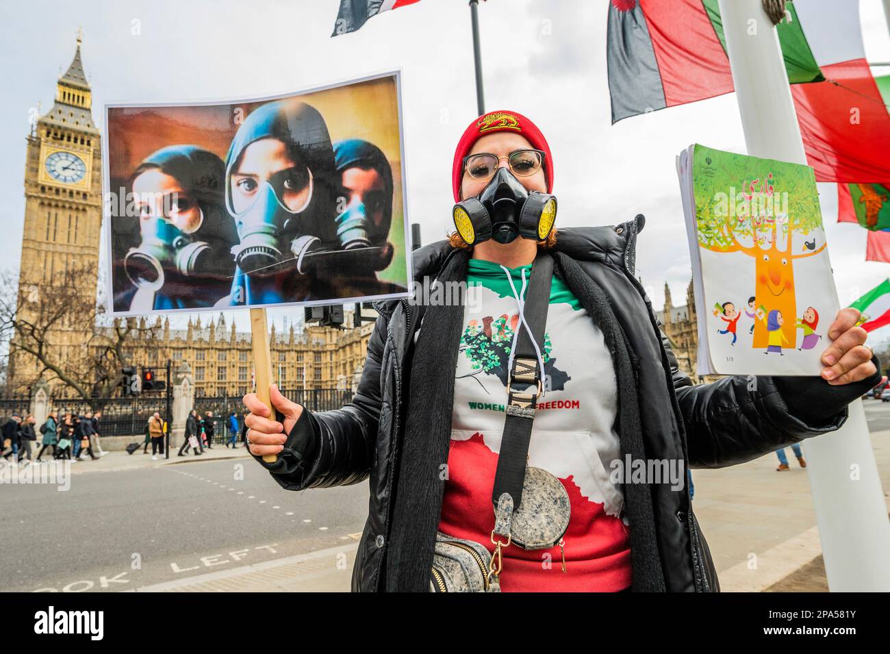 London, UK. 11th Mar, 2023. This week also protesting against the poisoning of hundreds of Iranian school children, largely girls in Iran - A protest, under the slogan “Women, life, liberty”, in solidarity with the continuing uprising in Iran demanding greater freedom and protesting against the death of Mahsa Amini. Credit: Guy Bell/Alamy Live News Stock Photo