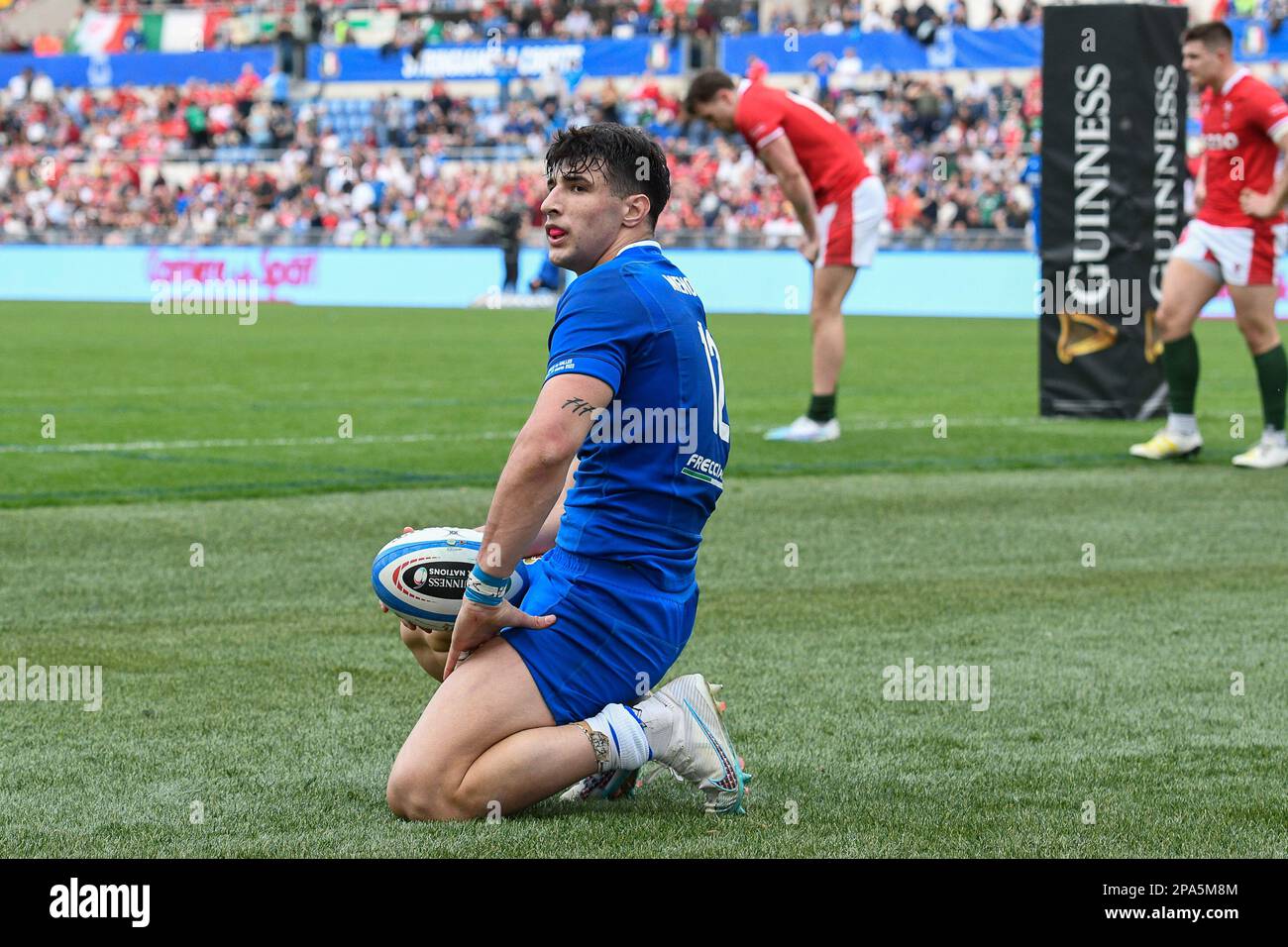 Tommaso Menoncello of Italy during Guinnes Six Nations of rugby 2023 Match, Stadio Olimpico, Italy v, UK. 11th Mar, 2023. (Photo by AllShotLive/Sipa USA) Credit: Sipa USA/Alamy Live News Stock Photo
