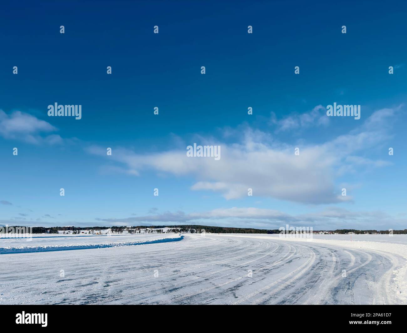 Winter landscape of ice road in north of Sweden Stock Photo
