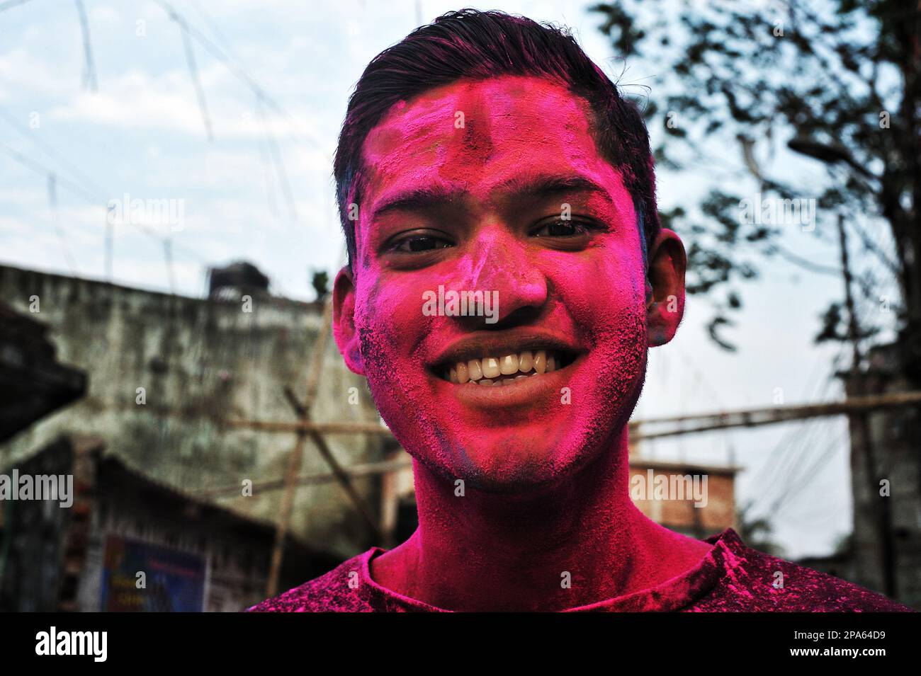 Holi celebrations in Dhaka. Holi, also known as the Festival of Colours, Love and Spring, is one of the most popular and significant festivals in Hinduism. It celebrates the eternal and divine love of the god Radha and Krishna. Dhaka, Bangladesh. Stock Photo