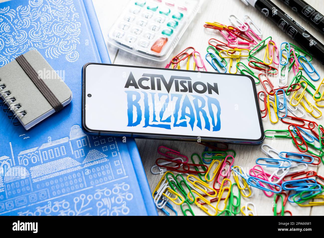 In this photo illustration an Activision Blizzard logo seen displayed ...