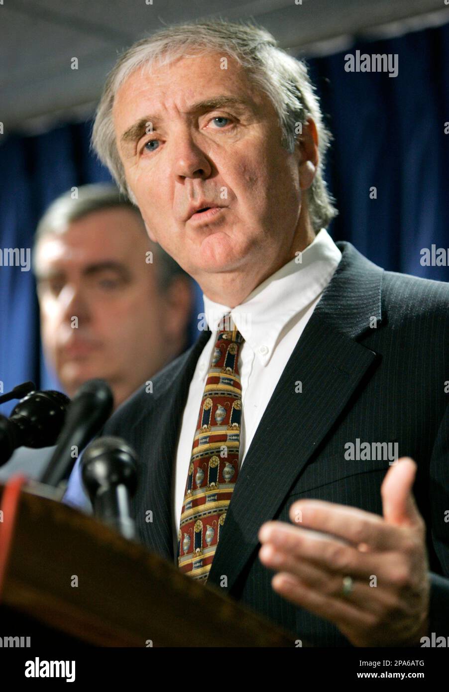 U.S. Attorney Michael Sullivan faces reporters at federal court, in Boston,  Friday, May 2, 2008, during a news conference held to announce that Carmen  DiNunzio, Anthony D'Amore, and Andrew Marino were caught, image size:902x1390