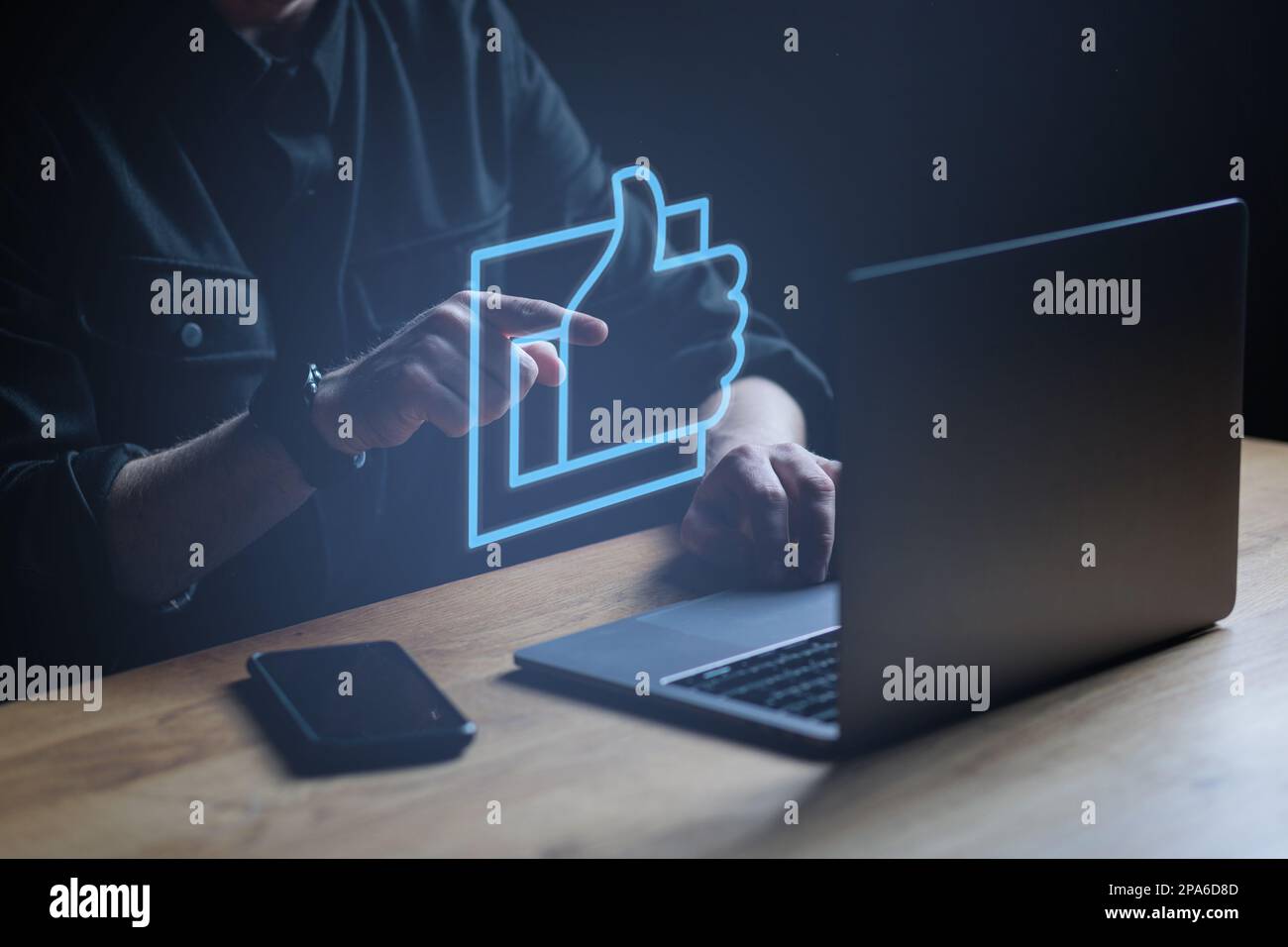 Man pressing on Like button. High quality photo Stock Photo