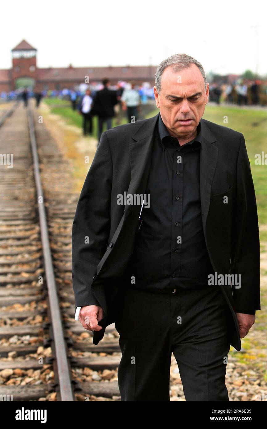 Israeli Avram Grant, manager of British soccer club Chelsea, is seen  walking along tracks, during the March of the Living at the former Nazi  Death Camp Auschwitz-Birkenau, in Oswiecim, southern Poland, Thursday,
