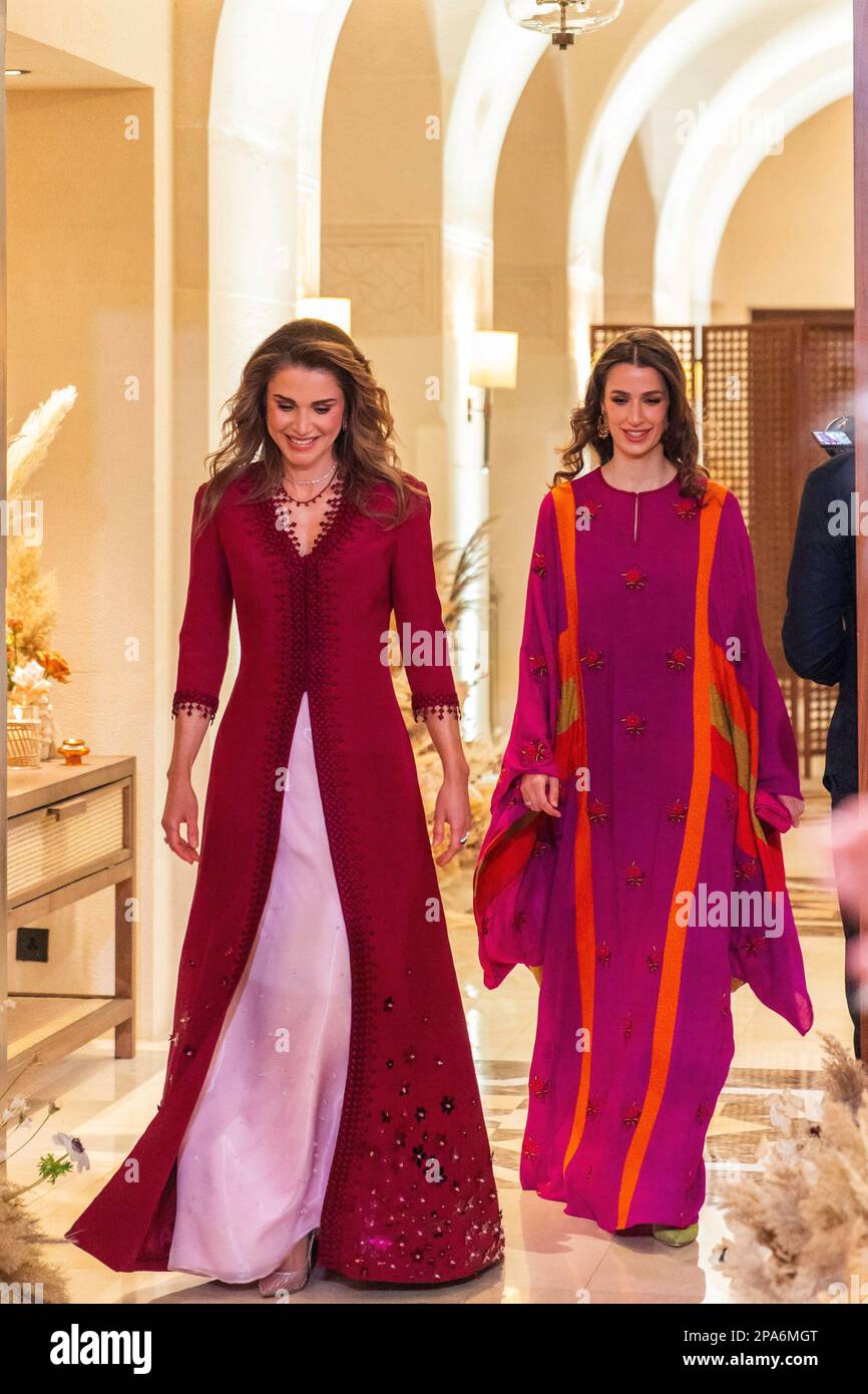 Amman, Jordan. 07th Mar, 2023. L-R : Jordan's Queen Rania and Crown