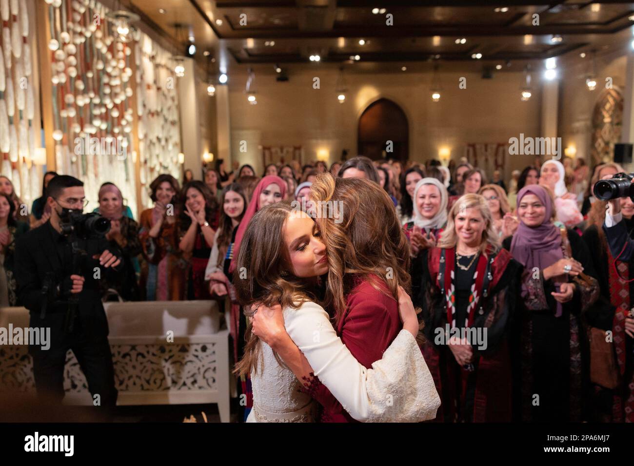 Amman, Jordan. 07th Mar, 2023. Jordan's Princess Iman hugs her mother Queen Rania during a traditional Henna party hosted by her mother Princess Rania, as part of the the upcoming ceremonies of the wedding of Princess Iman and Jameel Alexander Thermiotis, in Amman, Jordan on March 7, 2023. Photo by Balkis Press/ABACAPRESS.COM Credit: Abaca Press/Alamy Live News Stock Photo