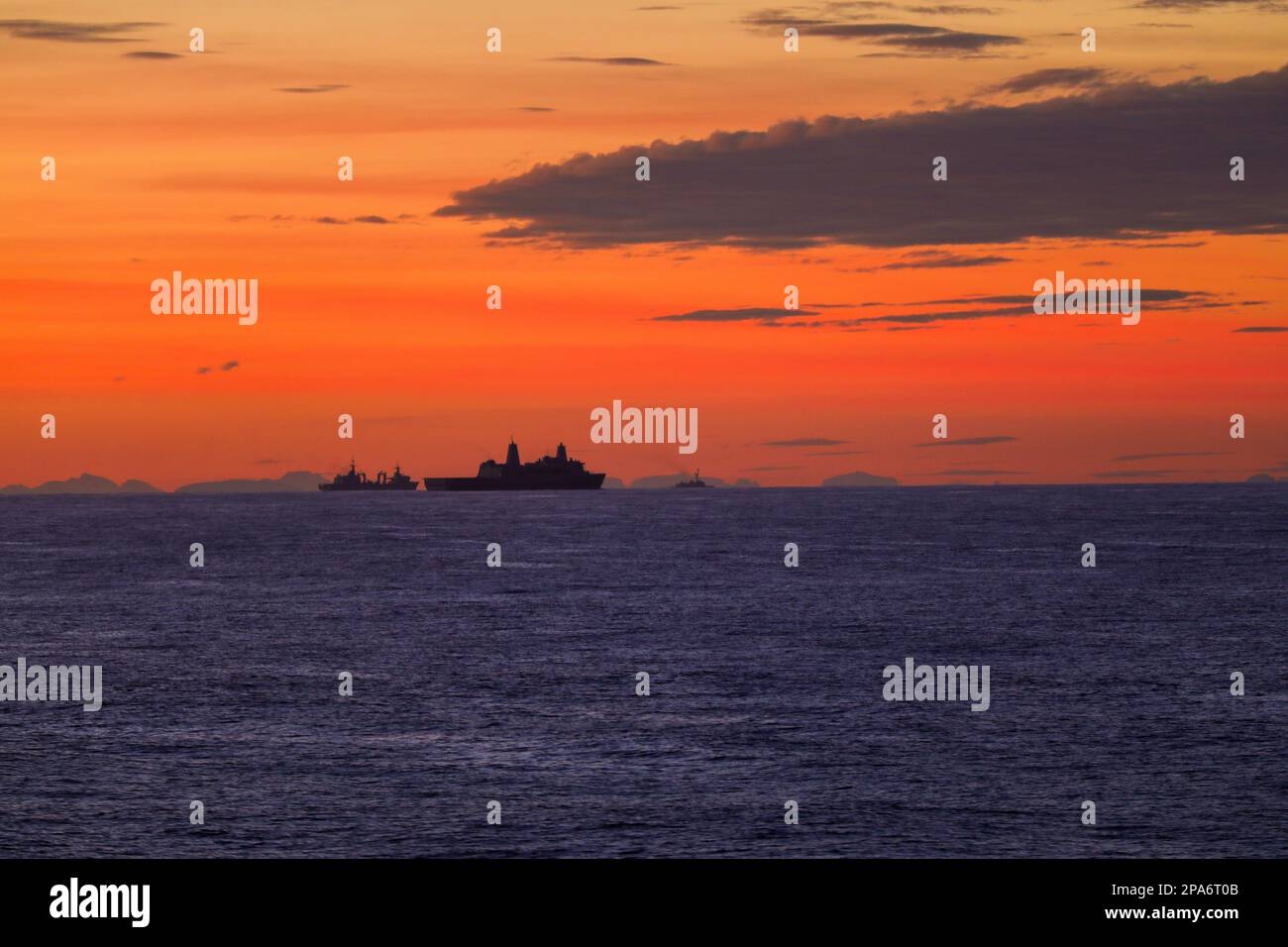 USS New York in company with other warships in the Norwegian Sea Stock Photo