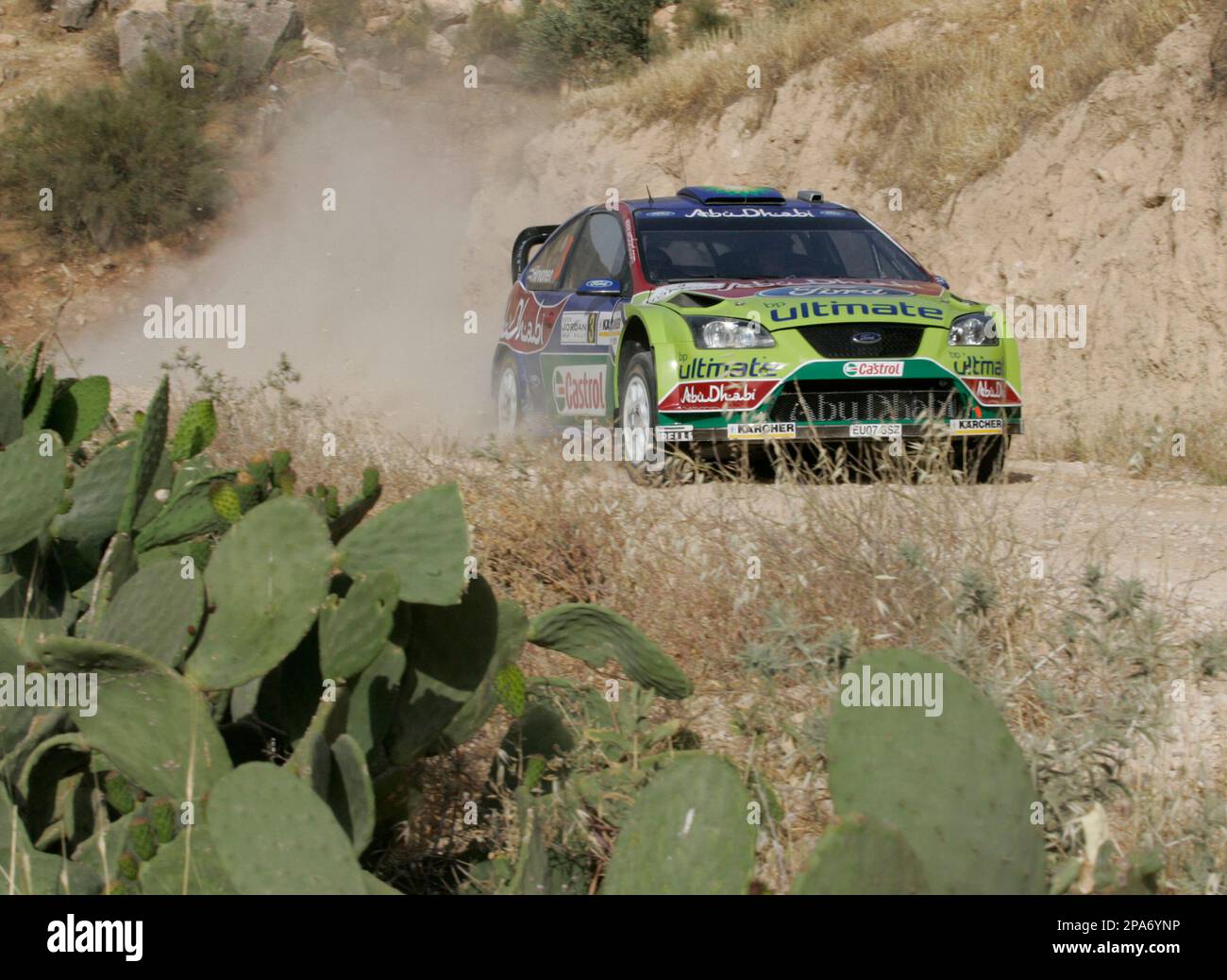 Finland's Mikko Hirvonen drives a Ford Focus RS WRCO'7 during the Third day  of the Jordan Rally at Wadi Shuaib out of Amman, Jordan, Sunday, April 27,  2008. (AP Photo/Nader Daoud Stock