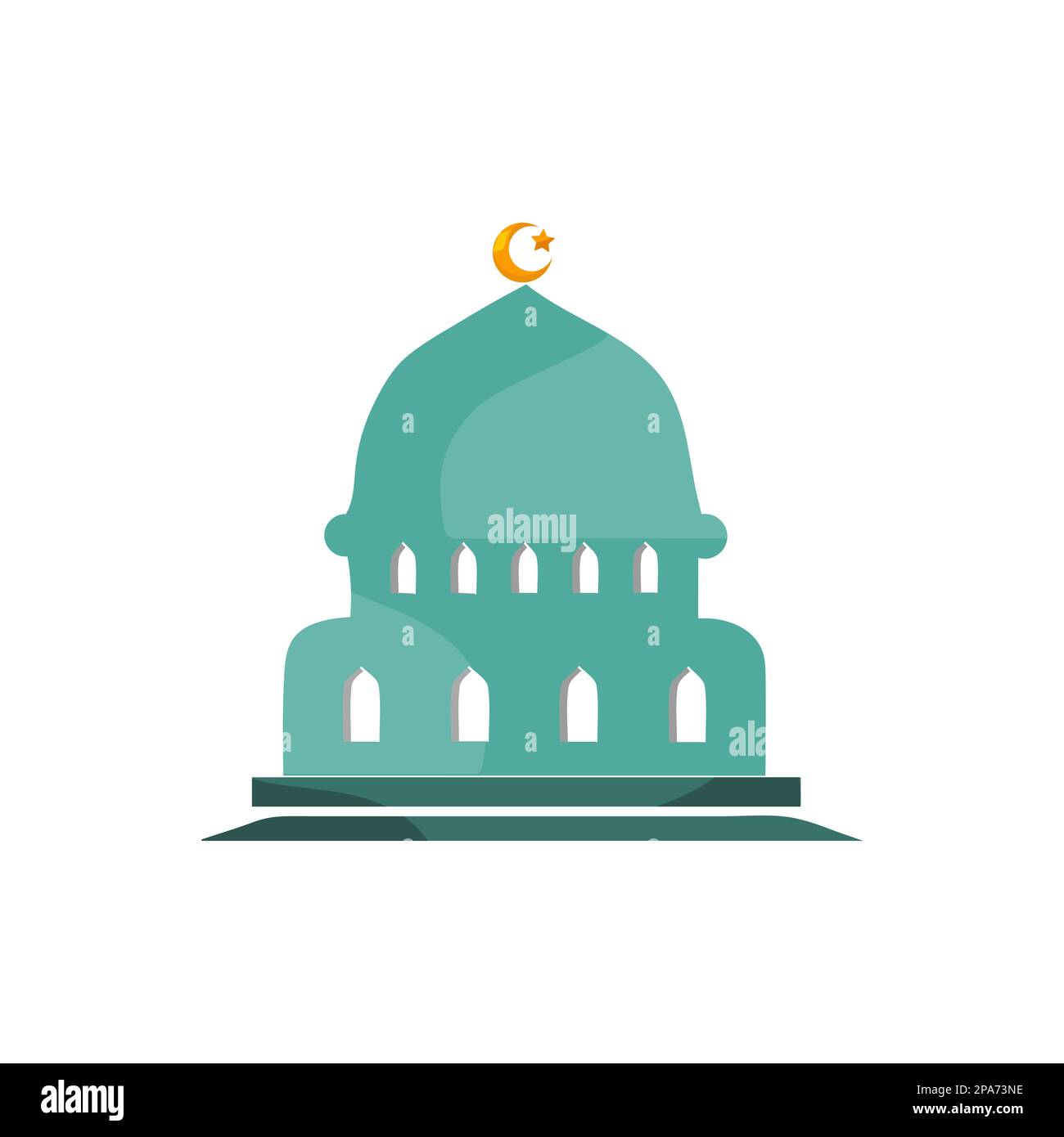 Muslim mosque isolated flat facade on white background. Flat with shadows architecture object. Vector cartoon design. Beautiful muslim temple icon ill Stock Vector