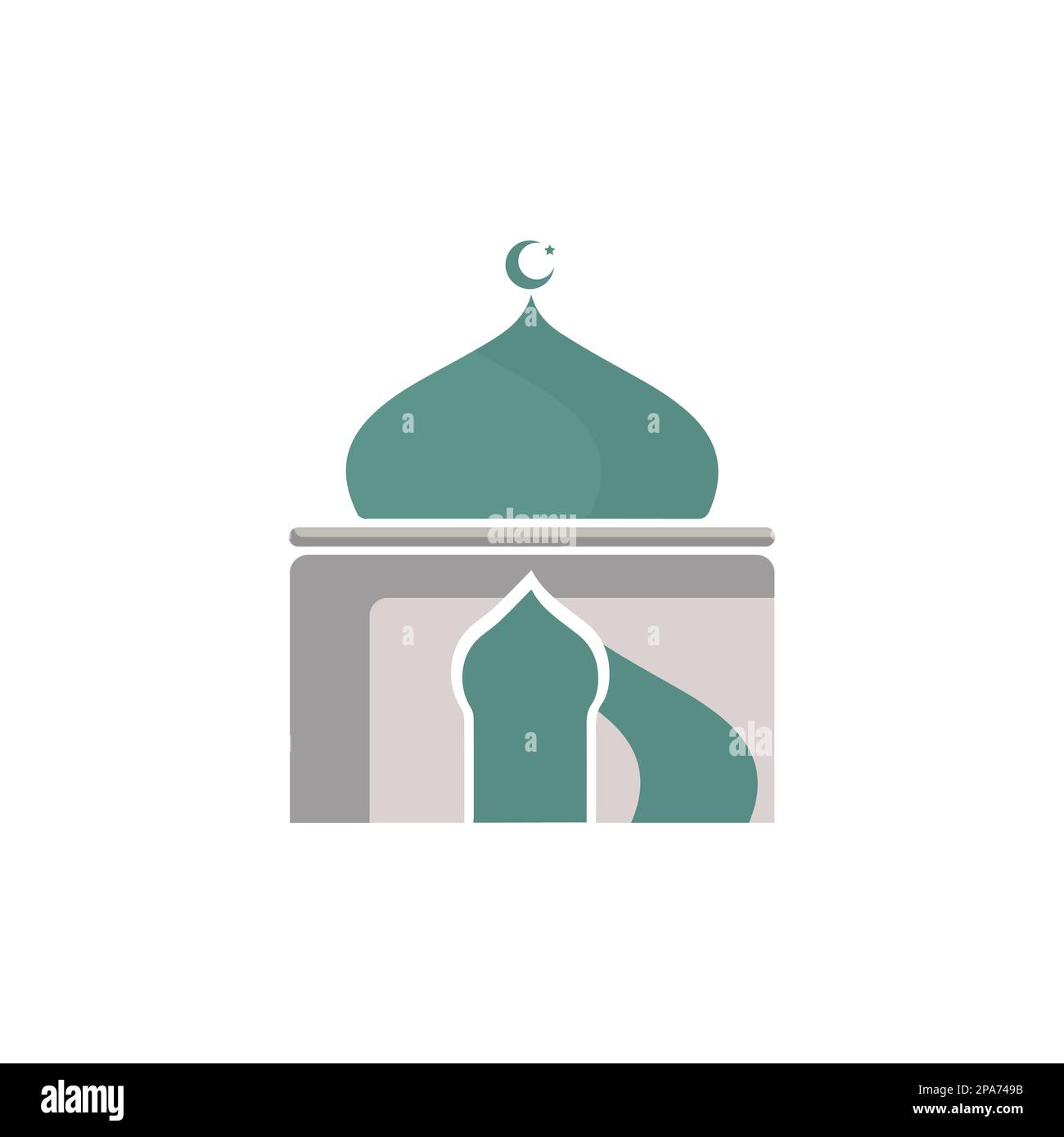 Muslim mosque isolated flat facade on white background. Flat with shadows architecture object. Vector cartoon design. Beautiful muslim temple icon ill Stock Vector