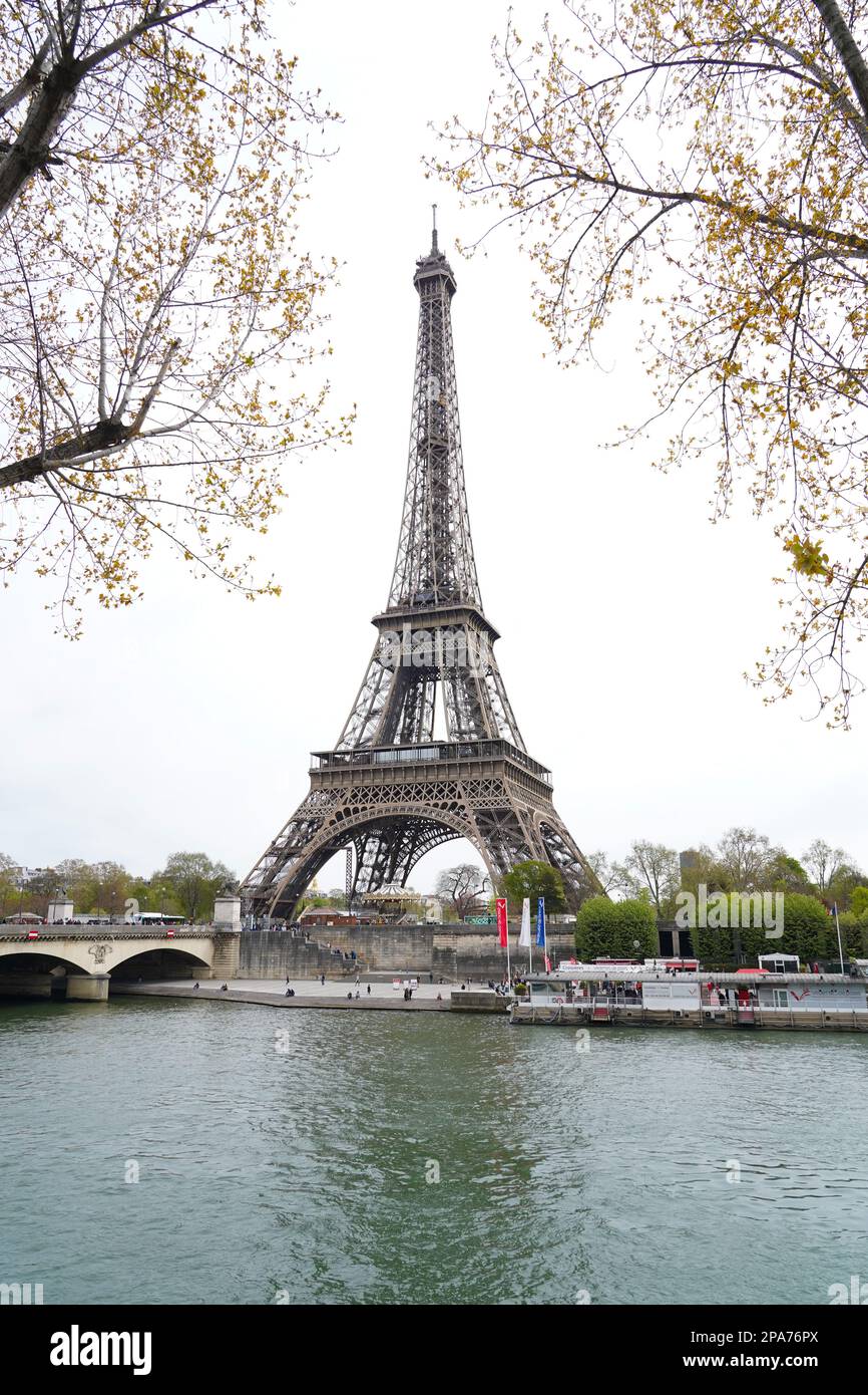 Eiffel Tower seen from Avenue de New York close to the Seine River, Paris, France Stock Photo