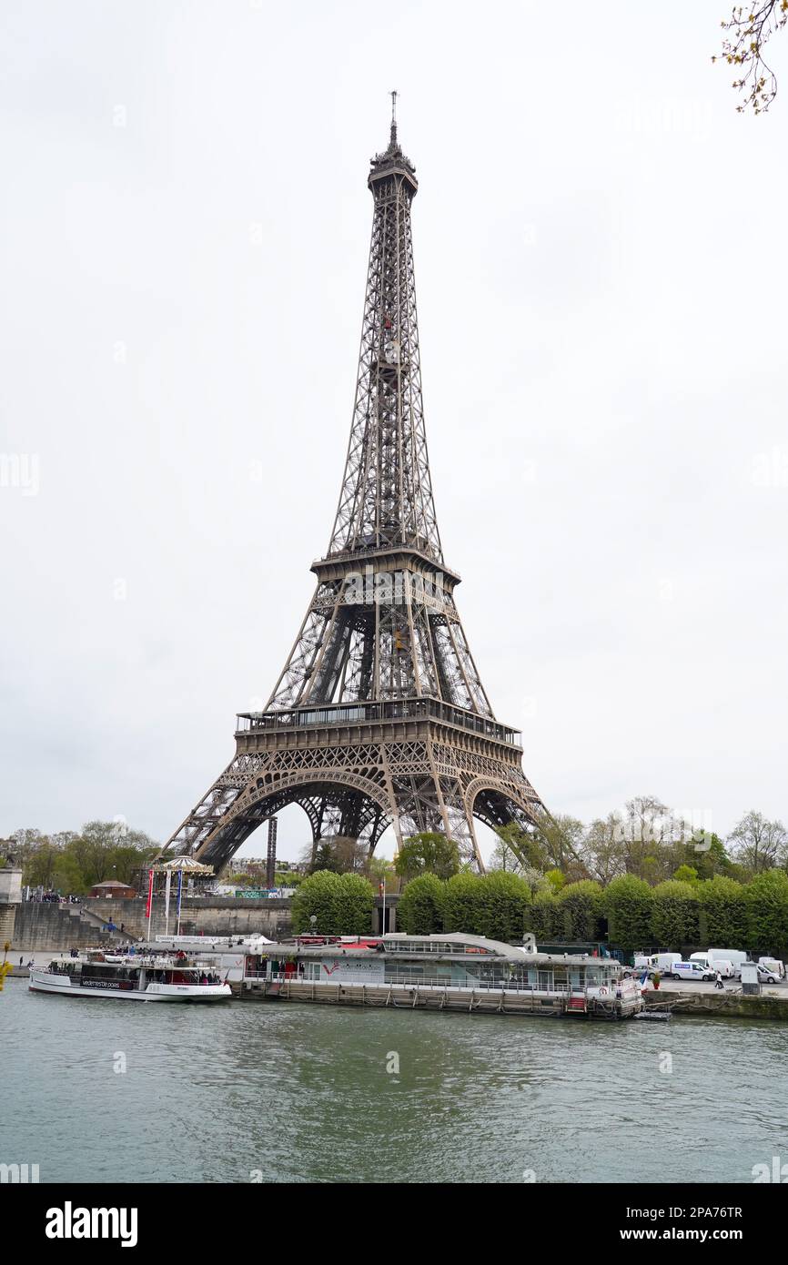 Eiffel Tower seen from Avenue de New York close to the Seine River, Paris, France Stock Photo