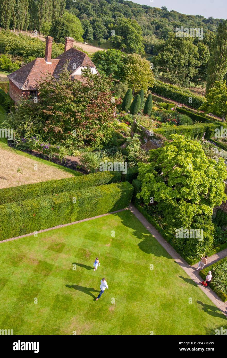 View of Sissinghurst Garden in Kent UK looking down from the Elizabethan clock tower at its heart Stock Photo