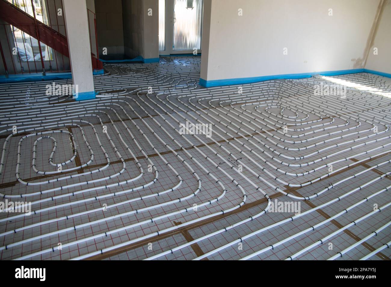 Underfloor heating in a new building Stock Photo