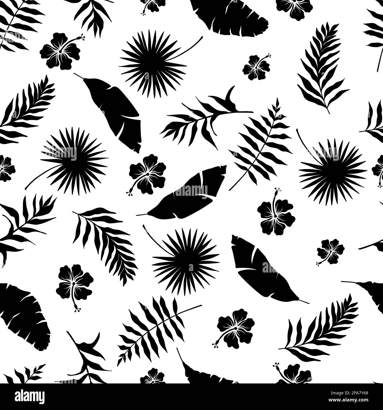 Tropical leaves silhouette pattern Black and White Stock Photos ...
