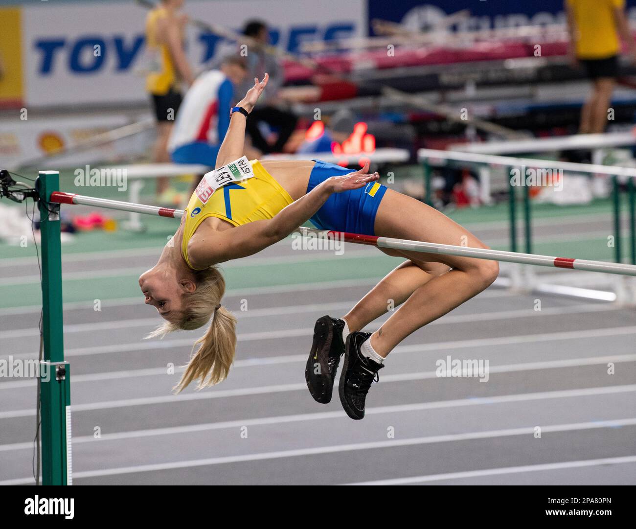 Yuliia Levchenko of Ukraine competing in the women’s high jump final at ...