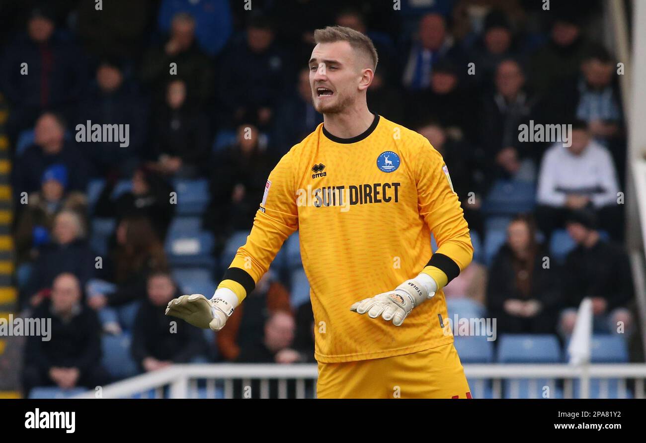 Hartlepool United Goalkeeper Jakub Stolarczyk during the Sky Bet League 2 match between Hartlepool United and Northampton Town at Victoria Park, Hartlepool on Saturday 11th March 2023. (Photo: Michael Driver | MI News) Credit: MI News & Sport /Alamy Live News Stock Photo