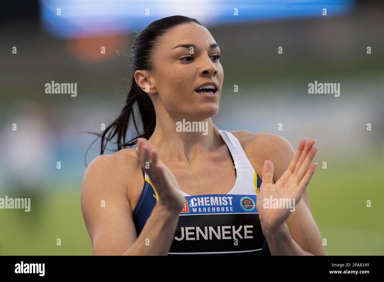 Michelle Jenneke of Australia celebrates winning the Women's 100m