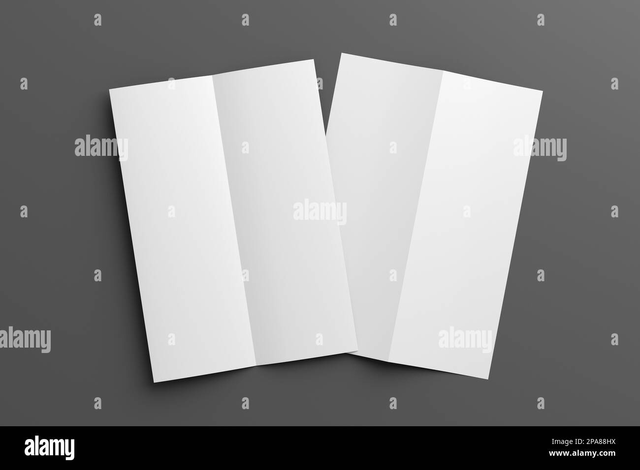 Halffolded flyer A4 vertical booklet mock up on gray background. View